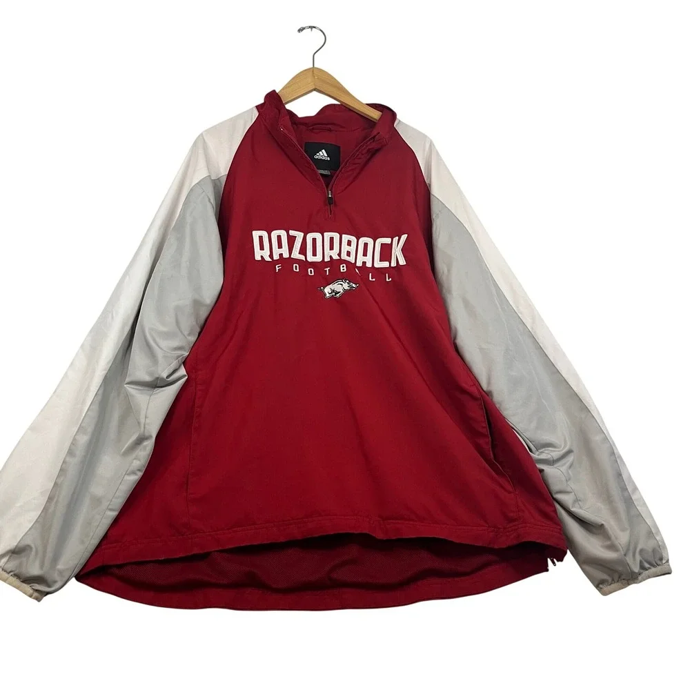 Adidas Arkansas Razorbacks Football Quarter Zip Windbreaker Jacket Mens XL Red